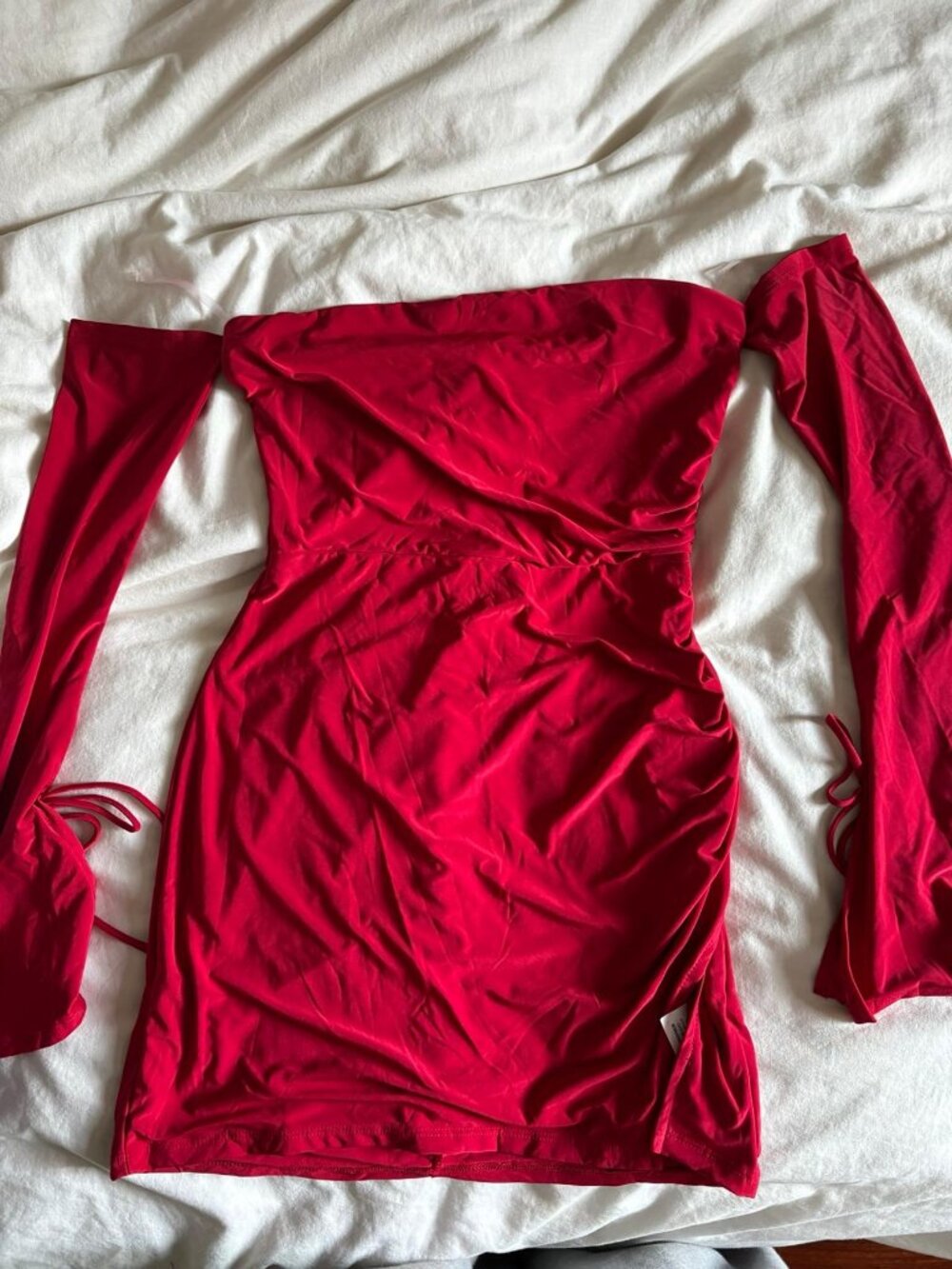 Red off shoulder dress